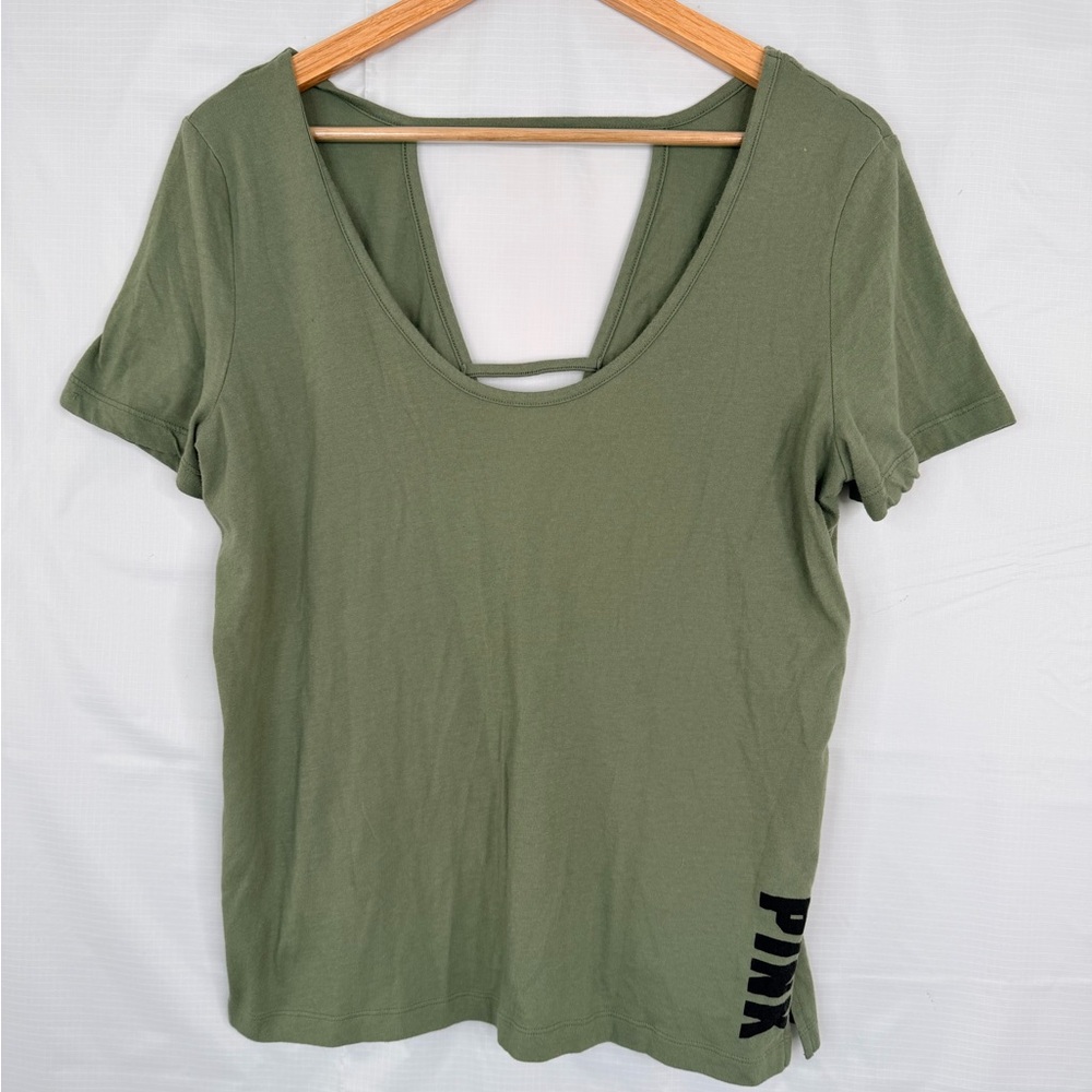 PINK Victoria's Secret Khaki Short Sleeve Tee size L